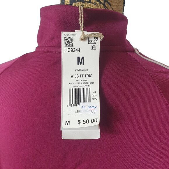 Adidas Womens Tricot Jacket M Maroon 3-Stripe Primegreen Track Jacket Essential - Picture 5 of 9